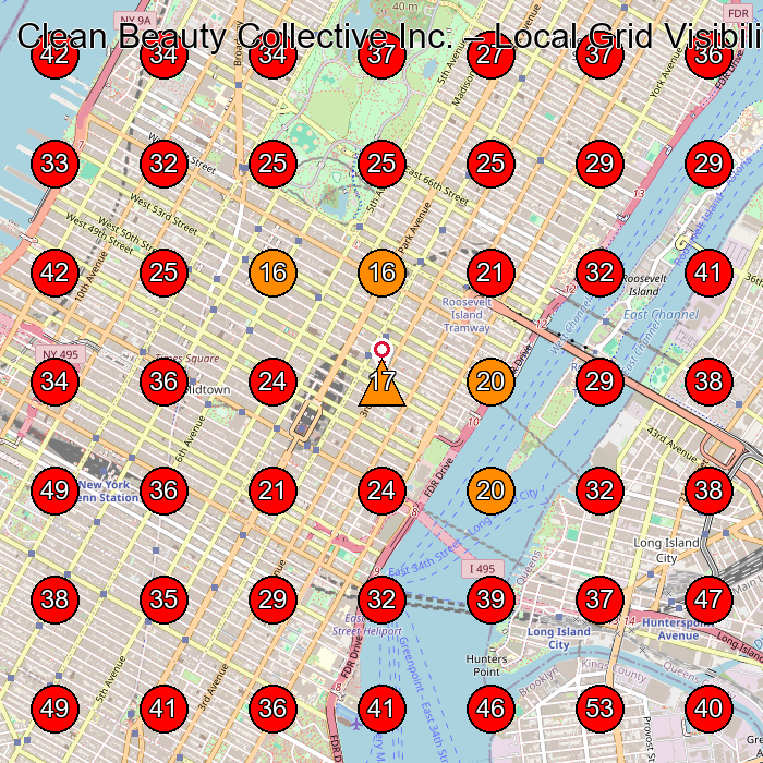 Clean Beauty Collective Inc. GeoGrid visibility map for Hair Salon in New York